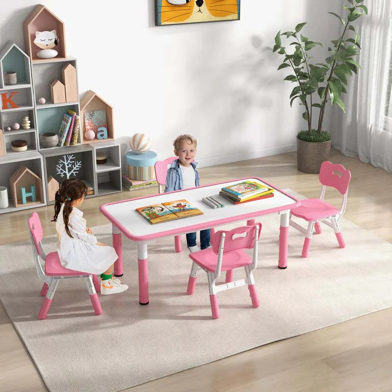 Kids Table and 4 Chairs Set, Height Adjustable Toddler Art Activity Desk with 4 Seats & Graffiti Desktop - Product image 13