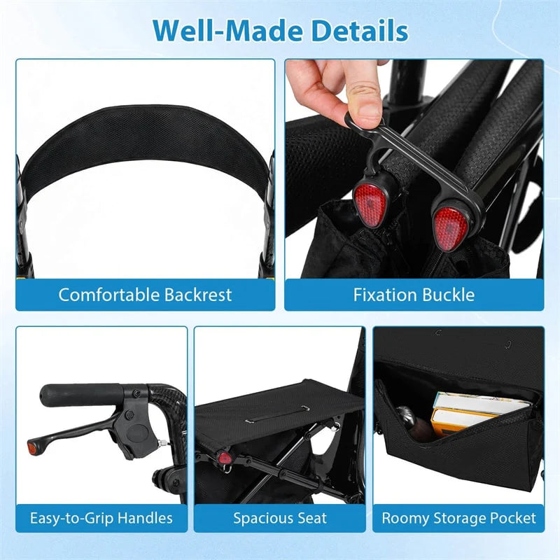 Ultralight Carbon Fiber Rollator Walker for Seniors, Foldable Rolling Walker with Seat, 8" Wheels - Product image 7