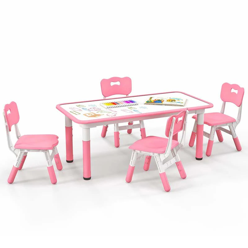 Kids Table and 4 Chairs Set, Height Adjustable Toddler Art Activity Desk with 4 Seats & Graffiti Desktop - Product image 10