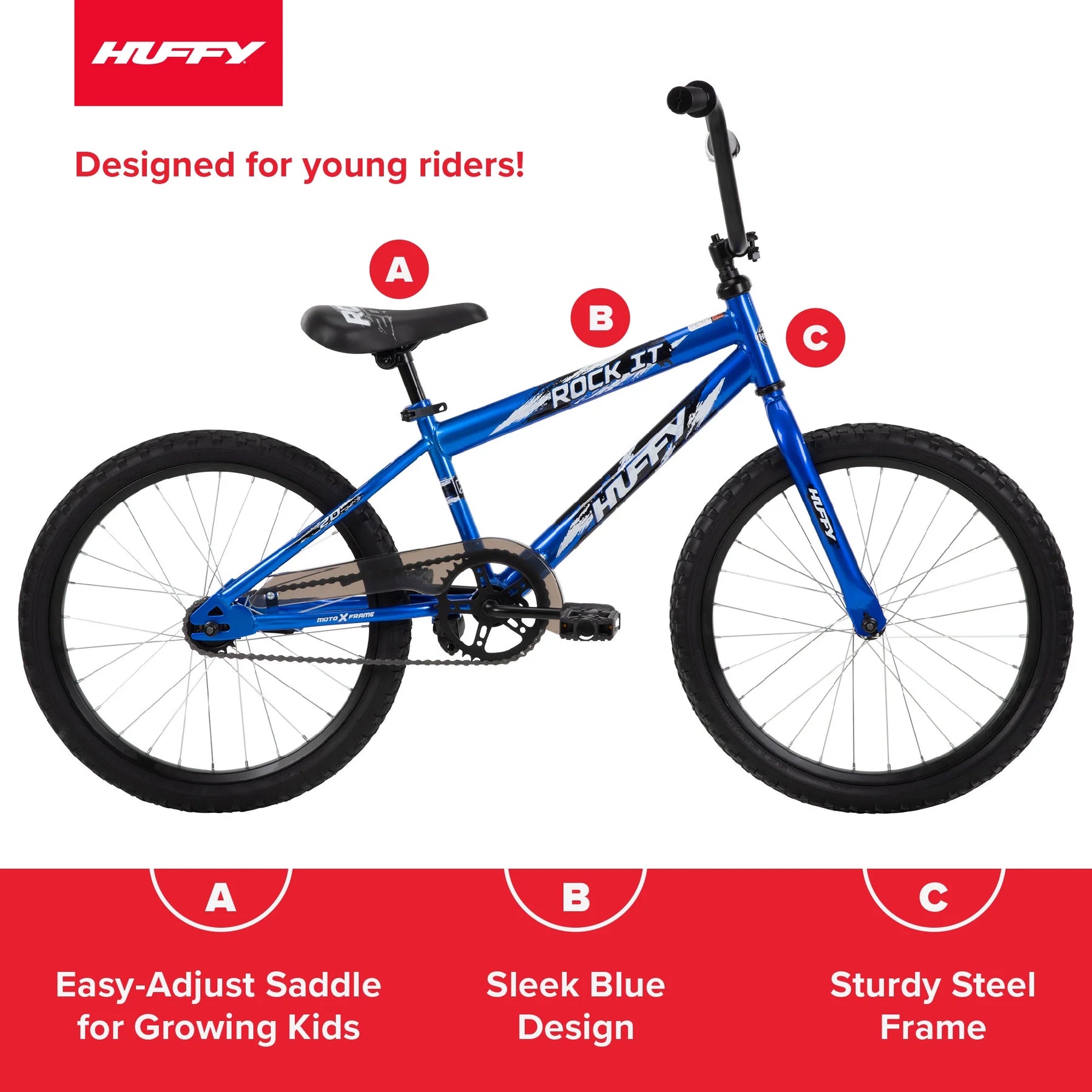 Huffy 20" Rock It Kids' Bike, Fits Riders 44" - 56", Blue, Child, Boys