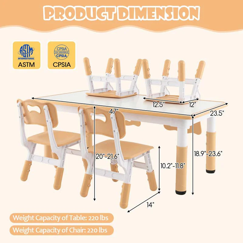 Kids Table and 4 Chairs Set, Height Adjustable Toddler Art Activity Desk with 4 Seats & Graffiti Desktop - Product image 27