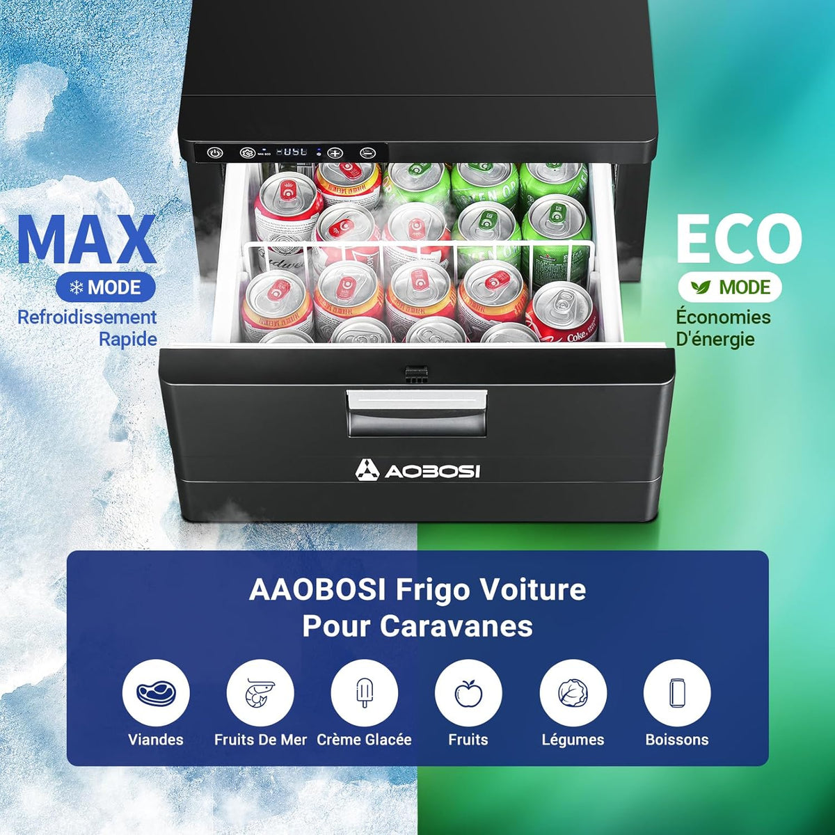 AAOBOSI 31L Drawer Electric Cooler, Compression Cooler with APP, Caravan Cooler 12V/24V, -20℃ to 20℃ Electric Cooler for Car, Truck, Boat, Motorhome