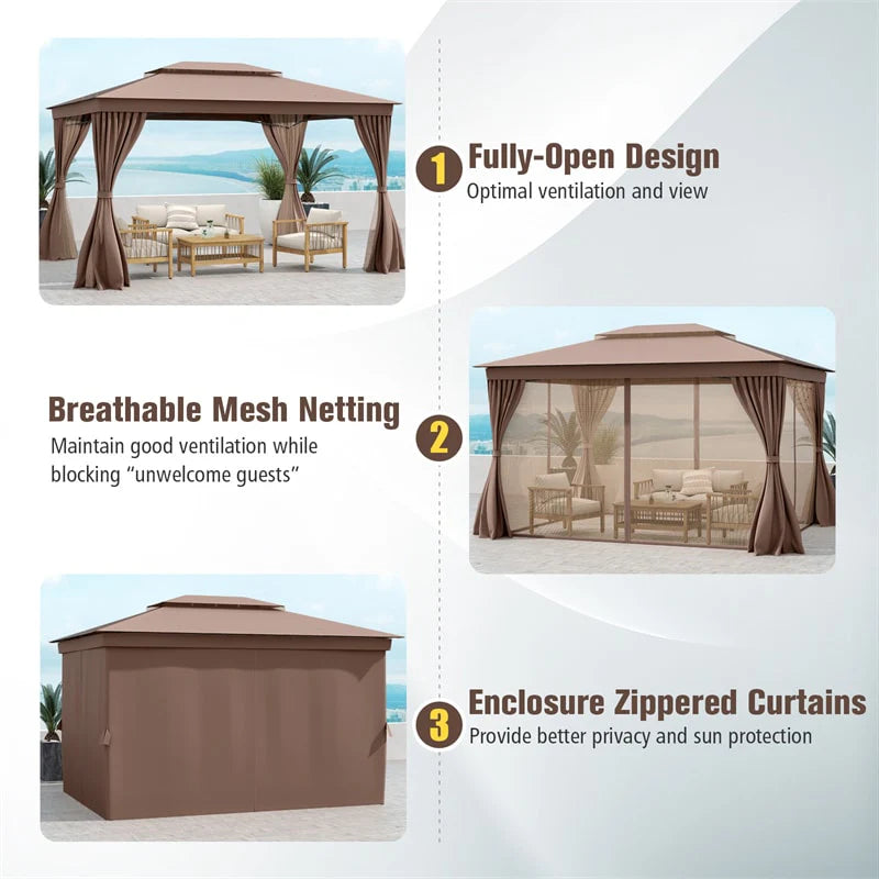 10 x 13 FT Patio Gazebo, Double-Roof Outdoor Canopy Tent with Mesh Netting & Privacy Curtains - Product image 7