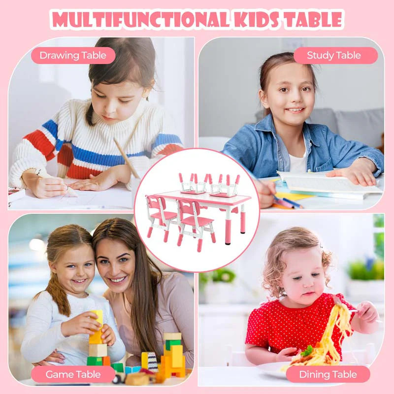 Kids Table and 4 Chairs Set, Height Adjustable Toddler Art Activity Desk with 4 Seats & Graffiti Desktop - Product image 16