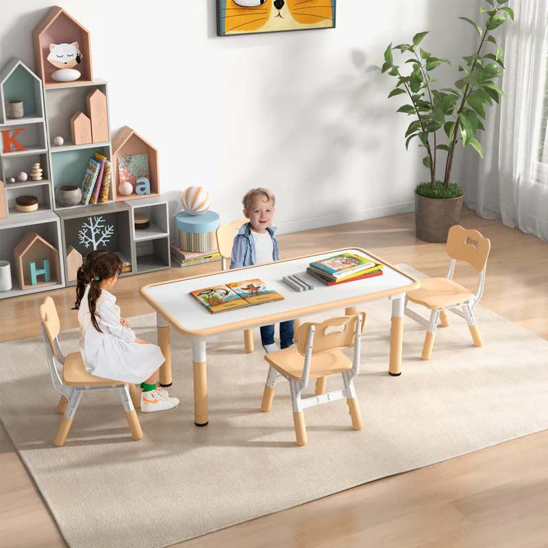 Kids Table and 4 Chairs Set, Height Adjustable Toddler Art Activity Desk with 4 Seats & Graffiti Desktop - Product image 21