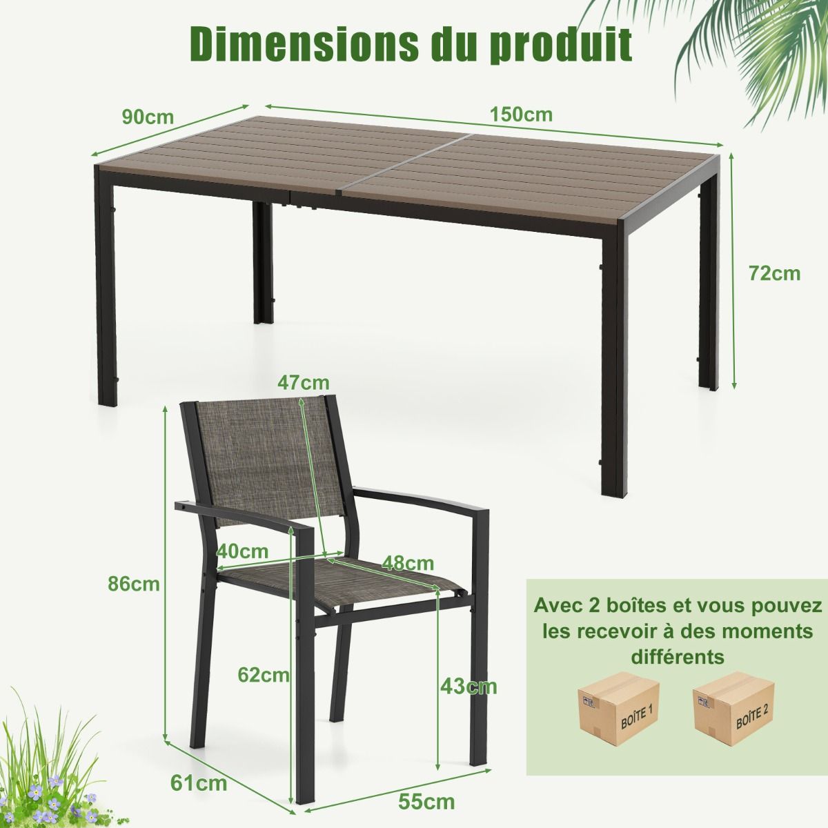7 Piece Patio Furniture Set for 6 People Garden Furniture Set with 6 Stackable Chairs and Rectangular Table Gray -