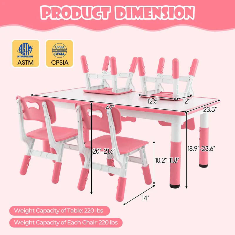 Kids Table and 4 Chairs Set, Height Adjustable Toddler Art Activity Desk with 4 Seats & Graffiti Desktop - Product image 14