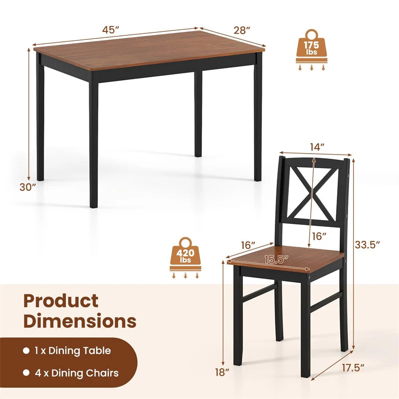5-Piece Dining Table Set for 4, Mid-Century Modern Kitchen Table & 4 Chairs with Rubber Wood Legs & Cross - Product image 4