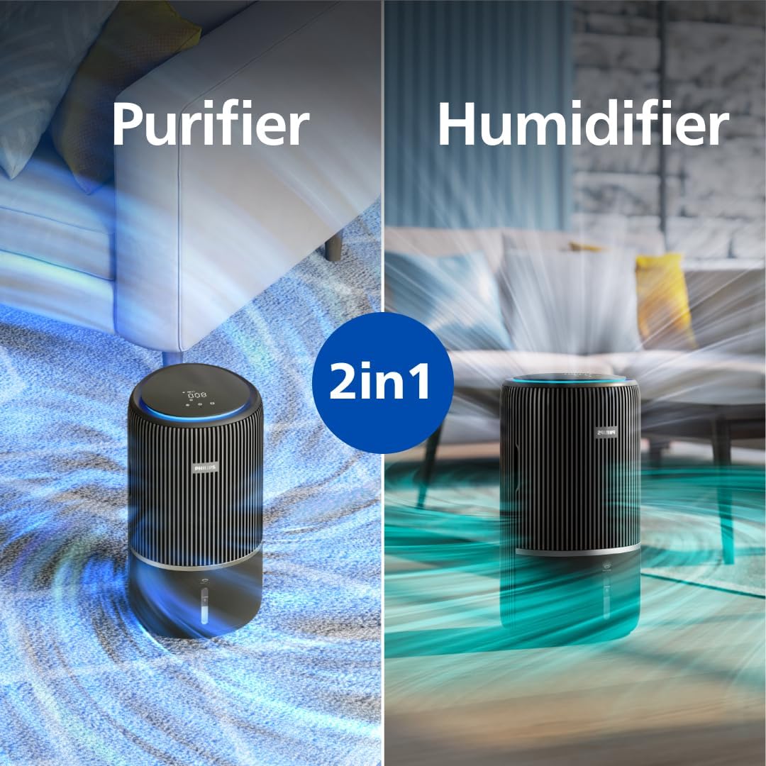 Philips 3400 Series 2 in 1 Air Purifier and Humidifier, NanoProtect HEPA Filter + Activated Carbon Filter, Hygienic Humidification, CADR 300 m³/h, Humidification Rate 650 ml/h (AC3421/13)