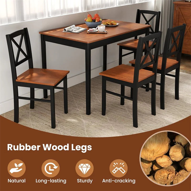 5-Piece Dining Table Set for 4, Mid-Century Modern Kitchen Table & 4 Chairs with Rubber Wood Legs & Cross - Product image 6