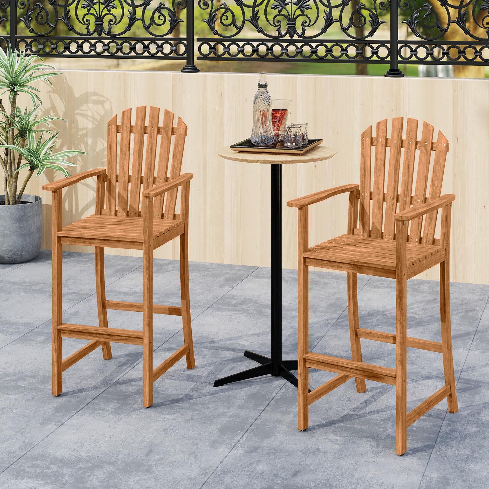 Tangkula Tall Adirondack Chair - Outdoor Acacia Wood Bar Stool with Back - Product image 4