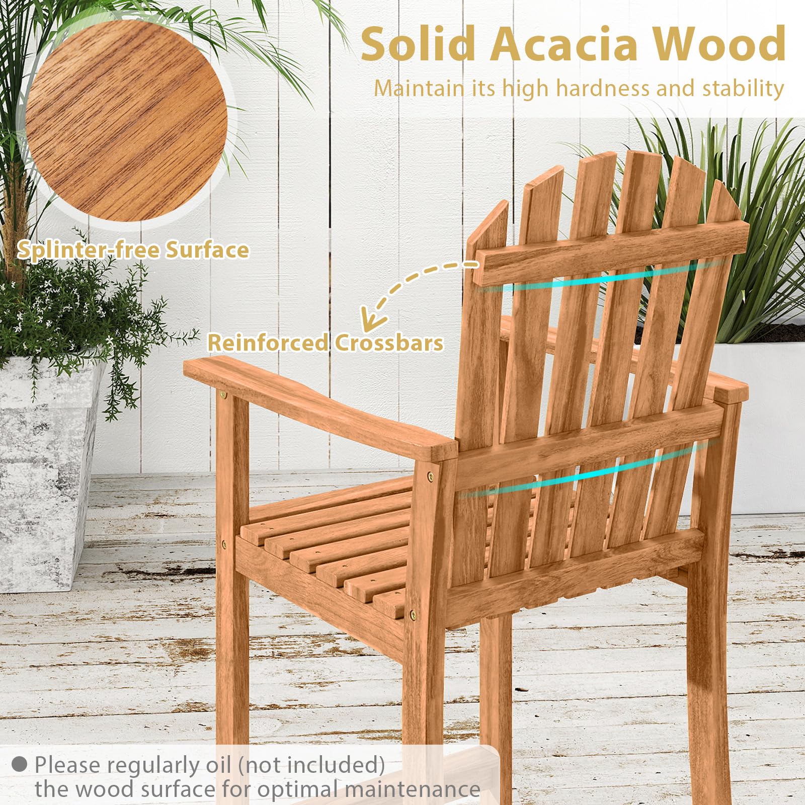 Tangkula Tall Adirondack Chair - Outdoor Acacia Wood Bar Stool with Back - Product image 5