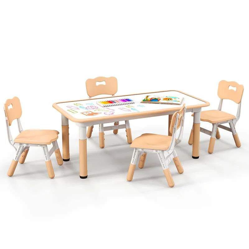 Kids Table and 4 Chairs Set, Height Adjustable Toddler Art Activity Desk with 4 Seats & Graffiti Desktop - Product image 19