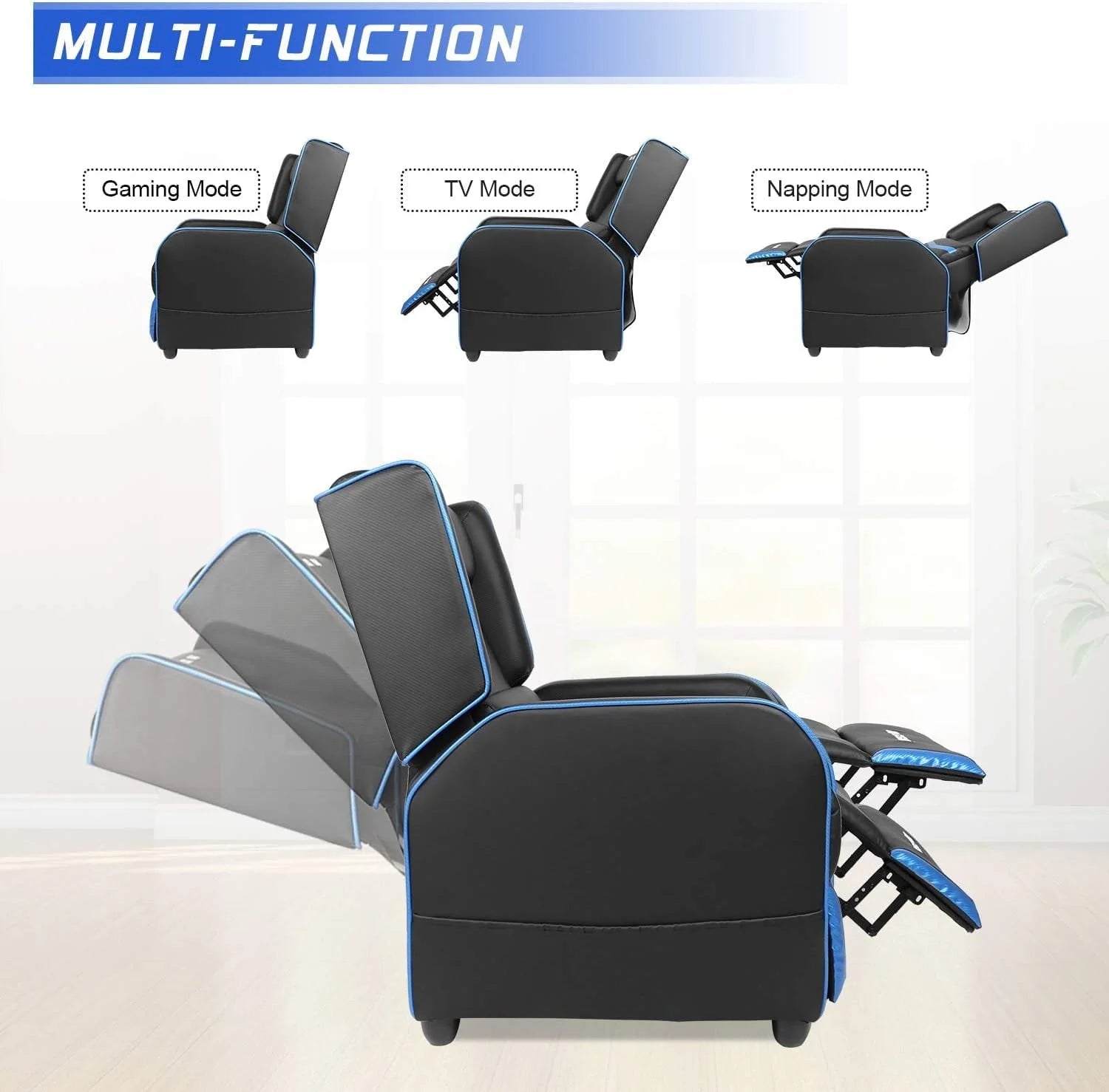 PUKAMI Gaming Recliner Chair for Adults 400 lb Racing Style Sofa Big and Tall PU Leather Recliner Seating - Product image 8