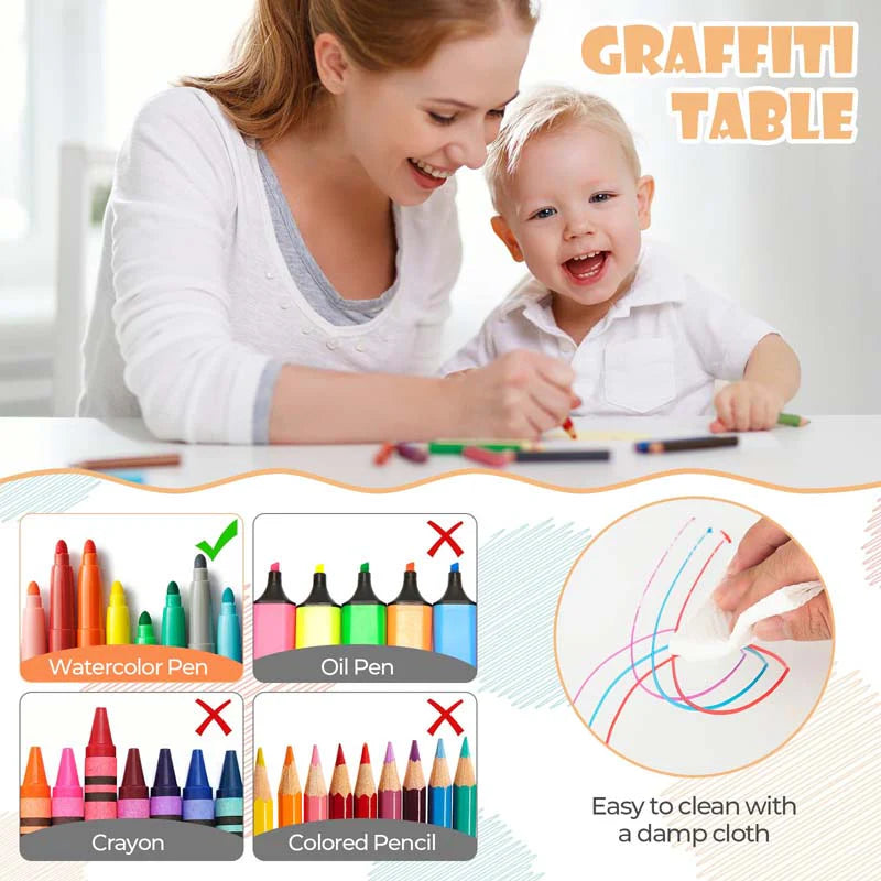 Kids Table and 4 Chairs Set, Height Adjustable Toddler Art Activity Desk with 4 Seats & Graffiti Desktop - Product image 24