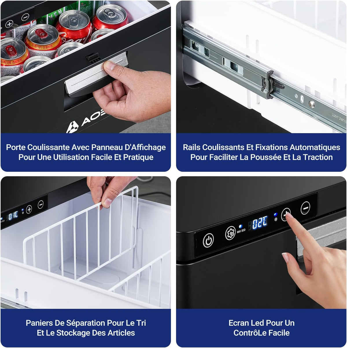 AAOBOSI 31L Drawer Electric Cooler, Compression Cooler with APP, Caravan Cooler 12V/24V, -20℃ to 20℃ Electric Cooler for Car, Truck, Boat, Motorhome