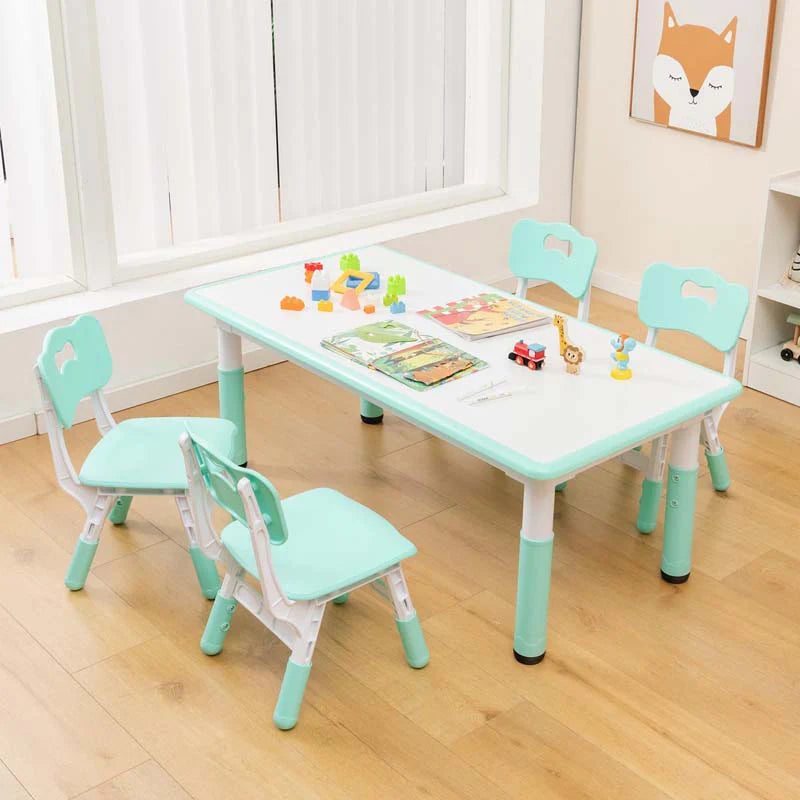 Kids Table and 4 Chairs Set, Height Adjustable Toddler Art Activity Desk with 4 Seats & Graffiti Desktop - Product image 4
