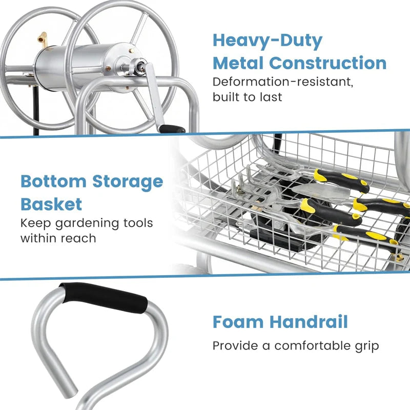Portable Garden Hose Reel Cart Holds 300FT of 5/8" Large Capacity - Product image 30