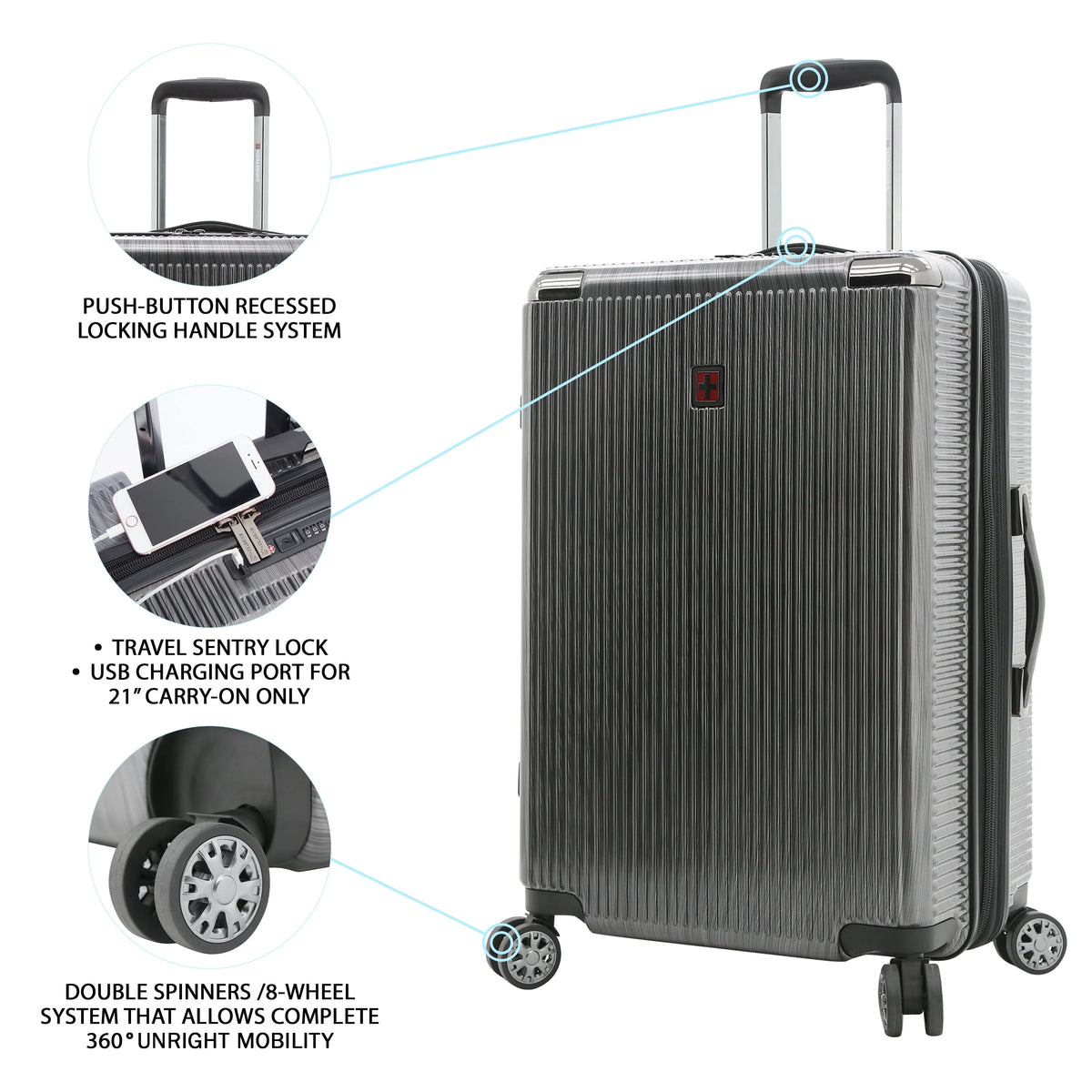 Swiss Tech Excursion 29" Hard Side Rolling Upright Luggage - Charcoal - Product image 3