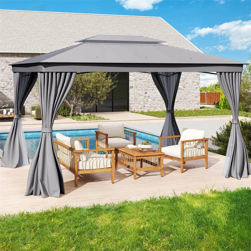 10 x 13 FT Patio Gazebo, Double-Roof Outdoor Canopy Tent with Mesh Netting & Privacy Curtains - Product image 14