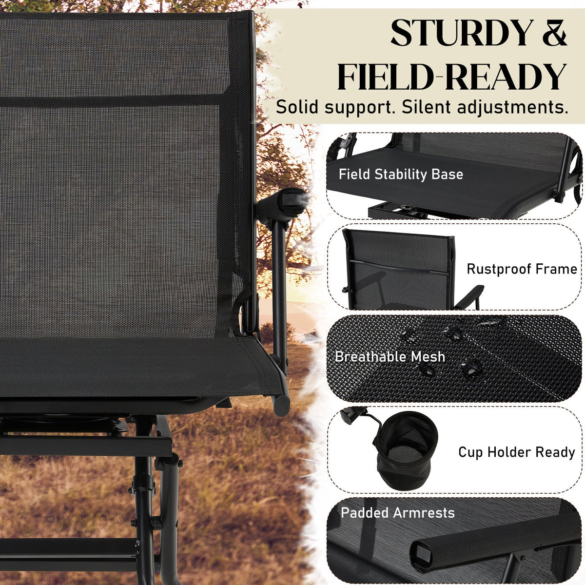 AECOJOY Folding Hunting Swivel Chair, Compact Storage Design, Black Steel Frame for Outdoor Shooting & - Product image 5