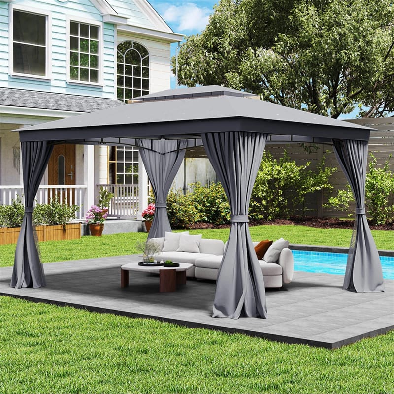 10 x 13 FT Patio Gazebo, Double-Roof Outdoor Canopy Tent with Mesh Netting & Privacy Curtains - Product image 15