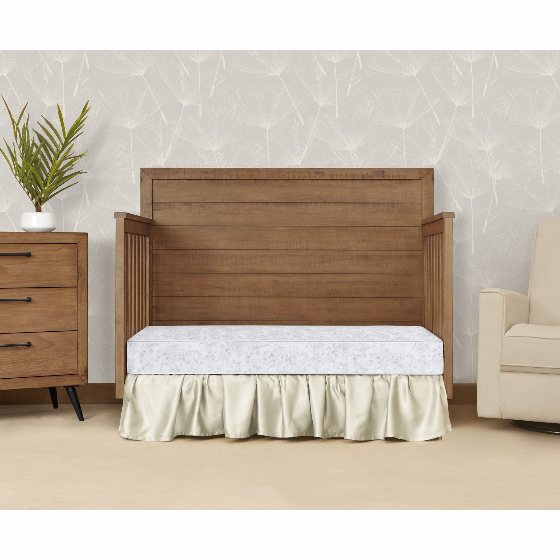on Me Twinkle 5 88 Coil Crib and Toddler Mattress. Morning Mist Floral. Greenguard Gold Certified
