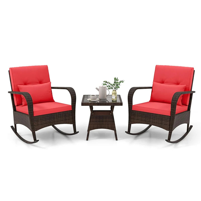 3-Piece Outdoor Wicker Rocking Chair Set, Rattan Bistro Rocker Furniture with Cushions & Pillows - Product image 41