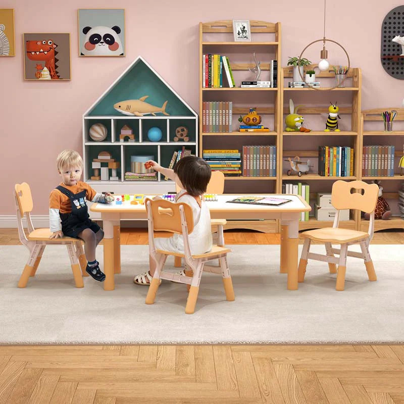 Kids Table and 4 Chairs Set, Height Adjustable Toddler Art Activity Desk with 4 Seats & Graffiti Desktop - Product image 22