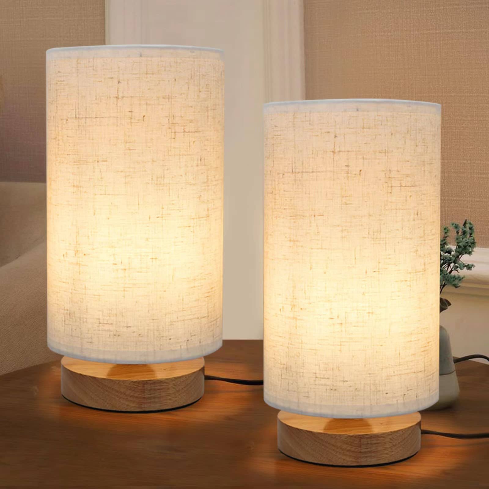 Table Lamps for Bedrooms Set of 2, Minimalist Bedside Lamps Set of 2 with Round Fabric Linen Shade - Product image 1