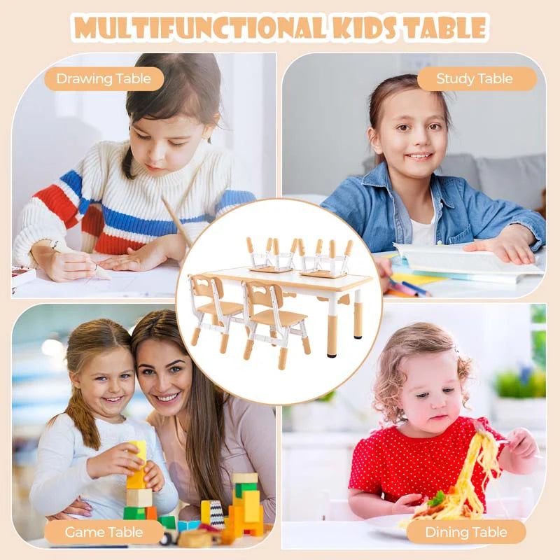 Kids Table and 4 Chairs Set, Height Adjustable Toddler Art Activity Desk with 4 Seats & Graffiti Desktop - Product image 25