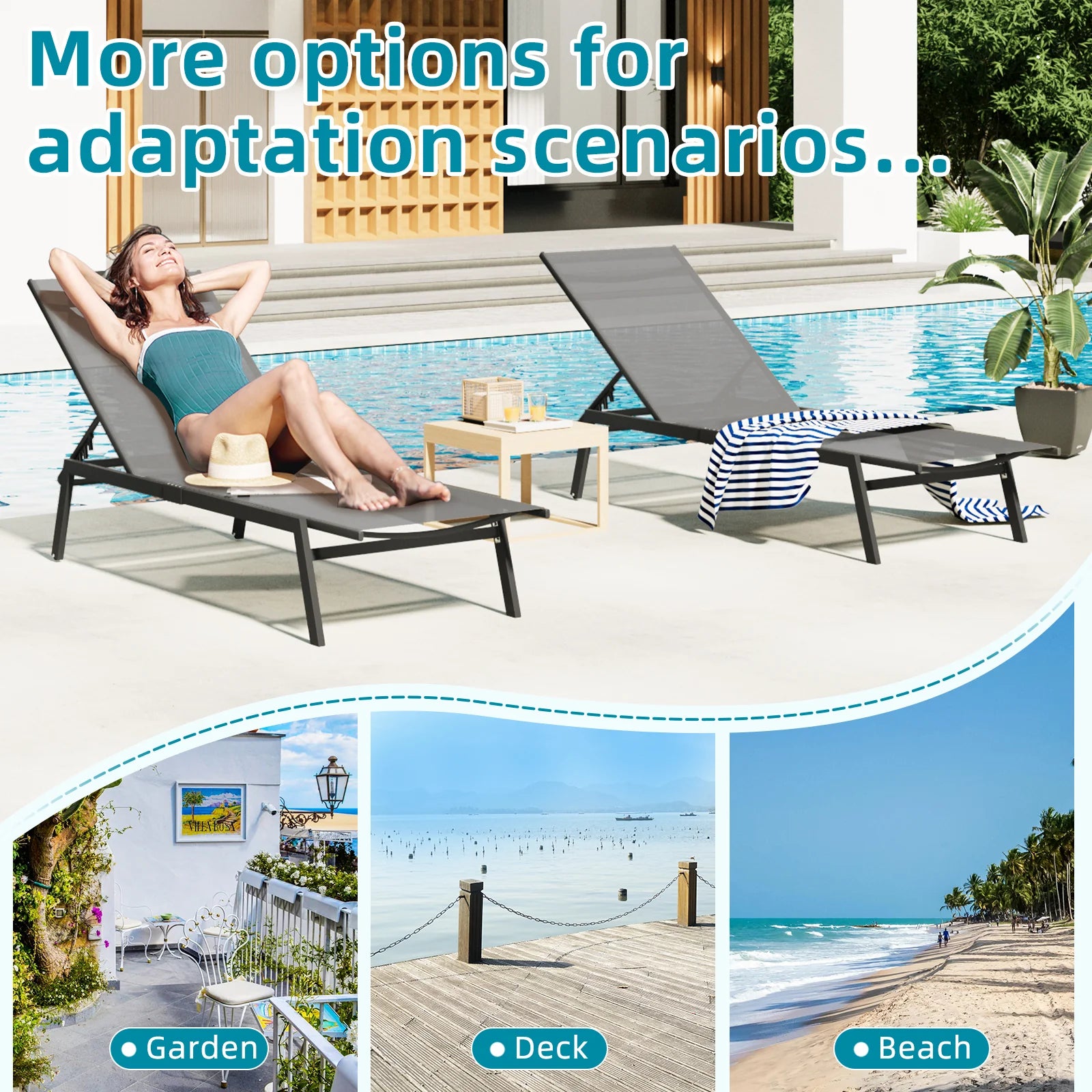 AECOJOY Patio Lounge Chairs, Outdoor Chaise Lounge with Wheels, Beige - Product image 4