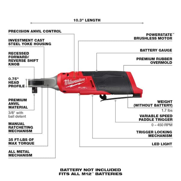 M12 FUEL 12V Lithium - Ion Cordless 3/8 In. Ratchet and 1/4 In. Impact Driver Kit (2 - Tool) W/Batteries - Product image 3