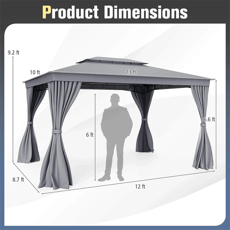 10 x 13 FT Patio Gazebo, Double-Roof Outdoor Canopy Tent with Mesh Netting & Privacy Curtains - Product image 22
