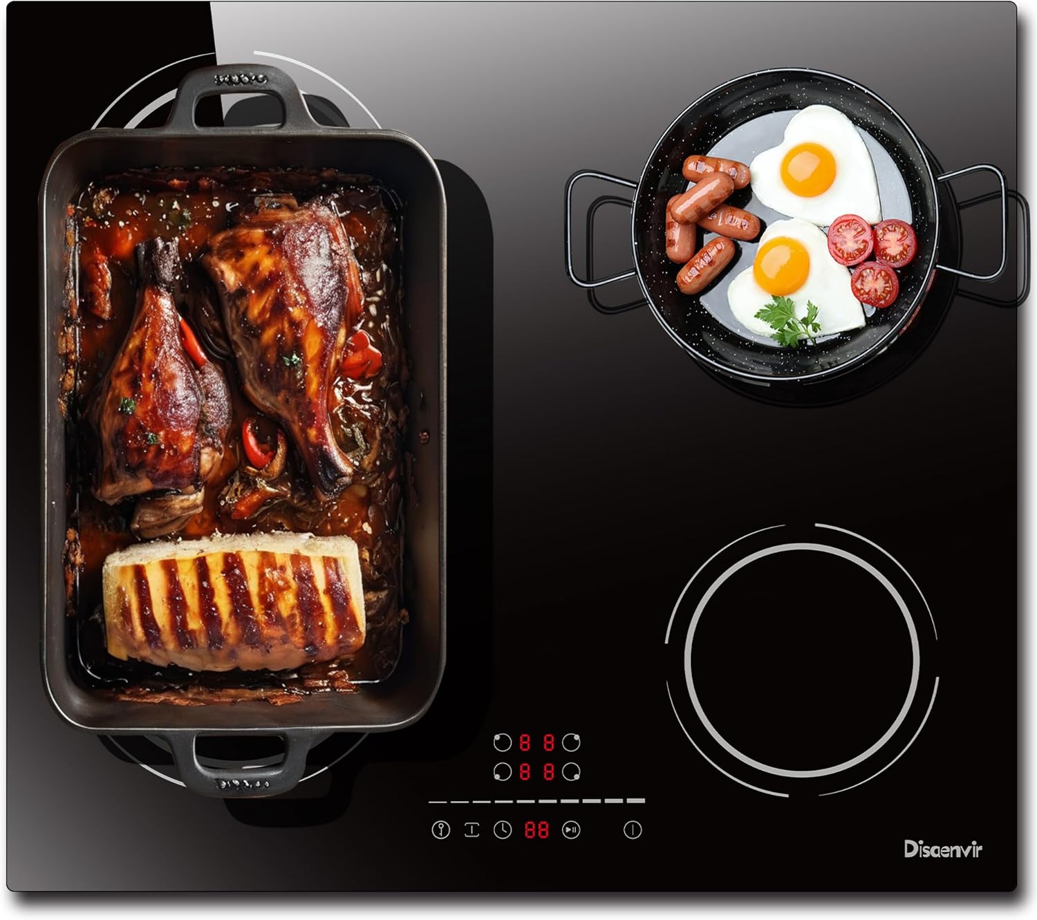 6400W Built-in 4 Burner Induction Hob, Flexible Zone Induction Hob, 60cm Electric Hob, Pause Function, 9 Levels, Touch Control, Timer, Child Lock