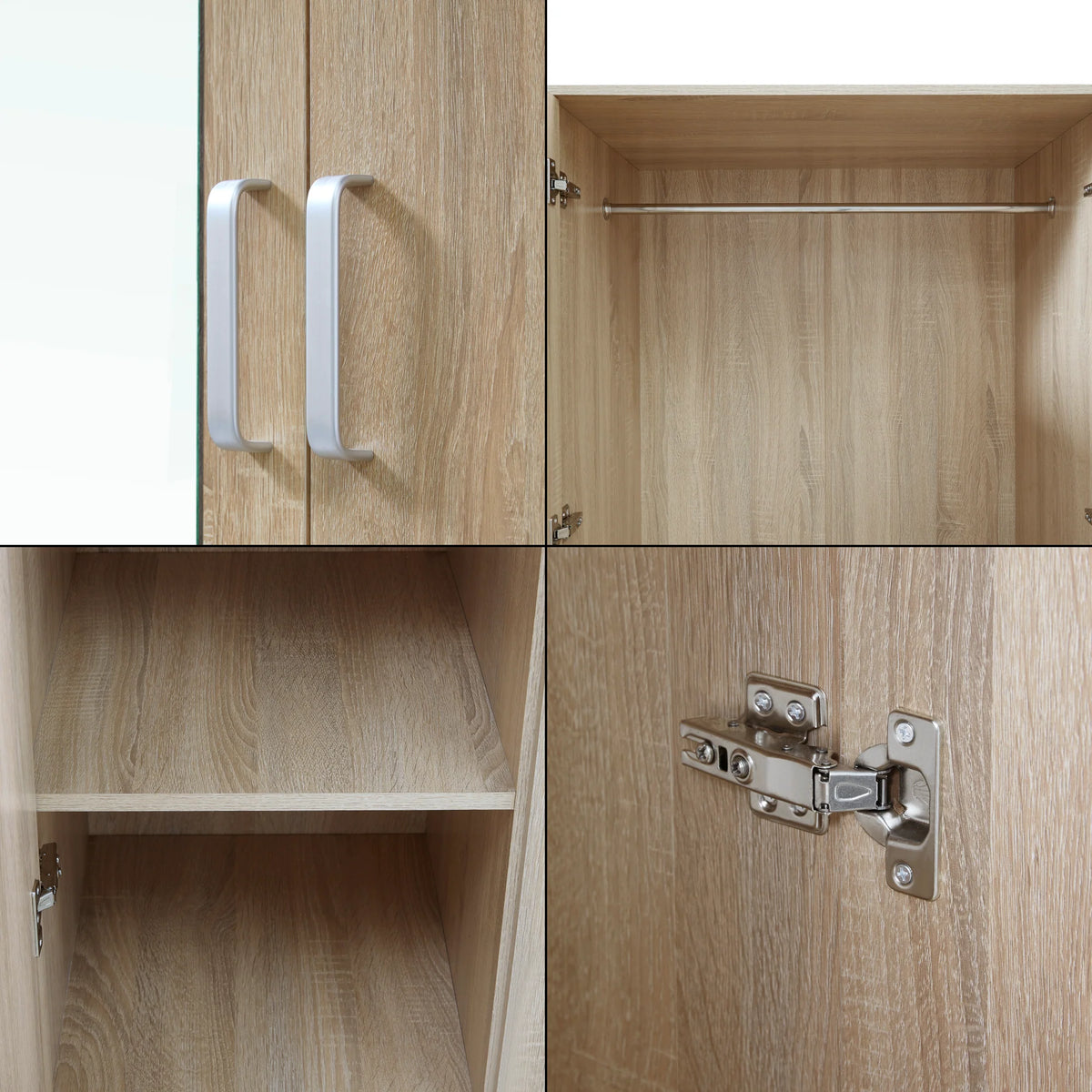 Bedroom wardrobe modern wardrobe timeless storage unit 5 shelves 3 drawers + MDF mirror 176 x 120 x 52 cm sonoma oak effect 03_0006369