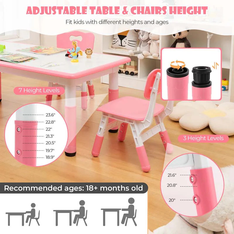 Kids Table and 4 Chairs Set, Height Adjustable Toddler Art Activity Desk with 4 Seats & Graffiti Desktop - Product image 17