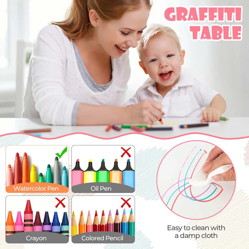 Kids Table and 4 Chairs Set, Height Adjustable Toddler Art Activity Desk with 4 Seats & Graffiti Desktop - Product image 15