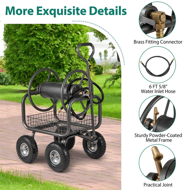 Portable Garden Hose Reel Cart Holds 300FT of 5/8" Large Capacity, Heavy-Duty Metal Hose Cart with 4 Wheels - Product image 7