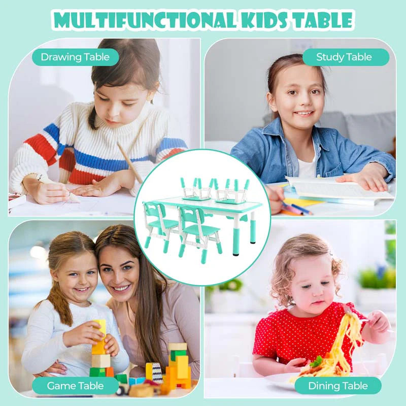 Kids Table and 4 Chairs Set, Height Adjustable Toddler Art Activity Desk with 4 Seats & Graffiti Desktop - Product image 7