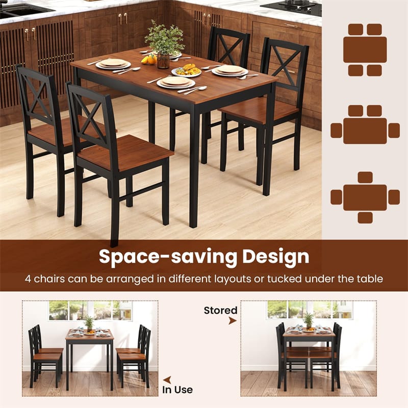 5-Piece Dining Table Set for 4, Mid-Century Modern Kitchen Table & 4 Chairs with Rubber Wood Legs & Cross - Product image 8