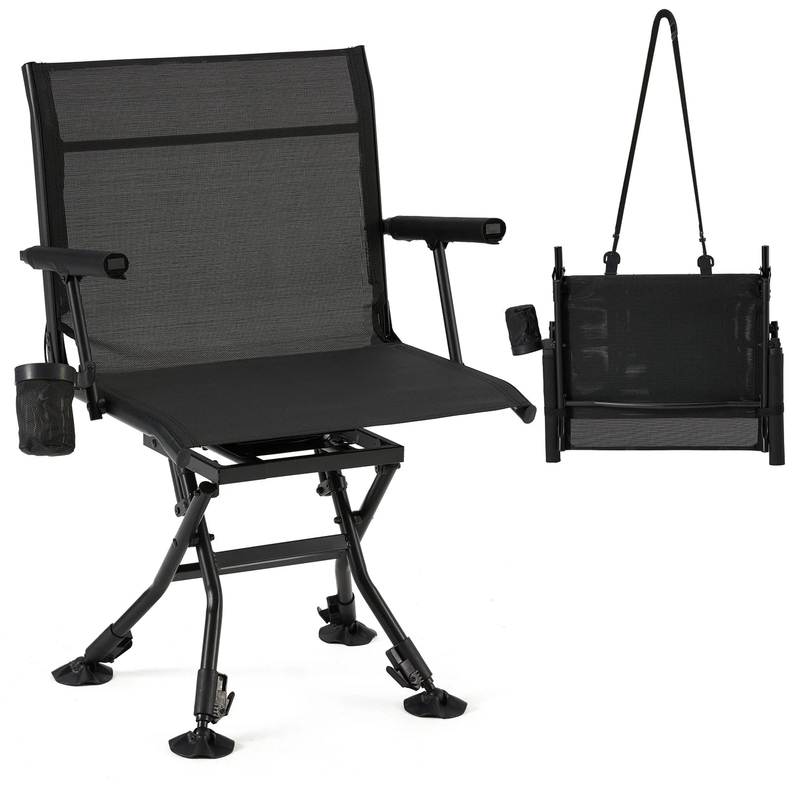 AECOJOY Folding Hunting Swivel Chair, Compact Storage Design, Black Steel Frame for Outdoor Shooting & - Product image 1