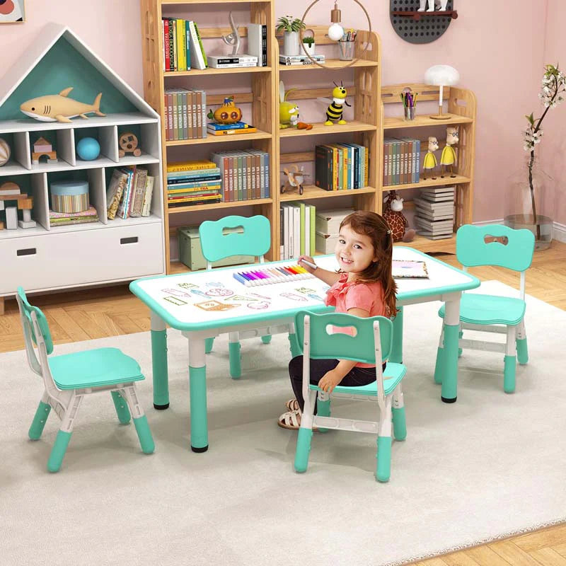 Kids Table and 4 Chairs Set, Height Adjustable Toddler Art Activity Desk with 4 Seats & Graffiti Desktop - Product image 2