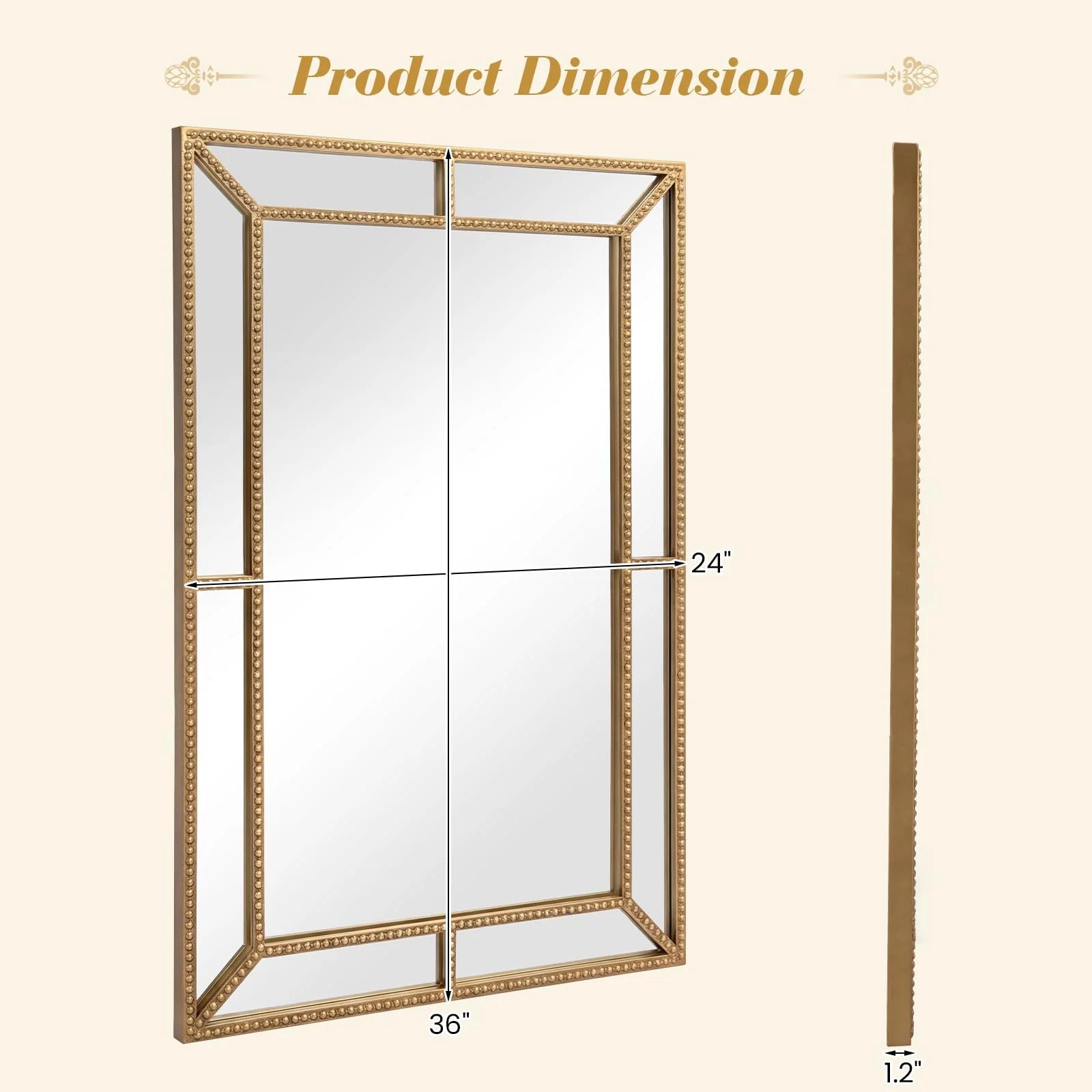 Tangkula 36" x 24" Gold Arched Wall Mirror (Rectangle) - Product image 2