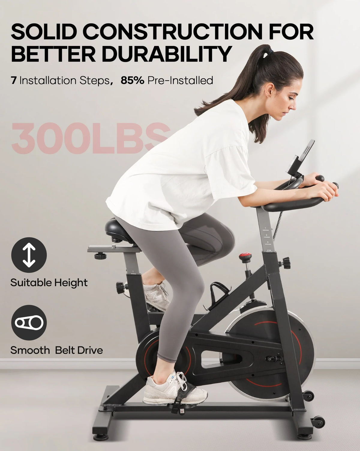 Naipo Exercise Bike Indoor Cycling Bike with 300 lb Big Seat Cushion for Home Cardio Leg Workout - Product image 4