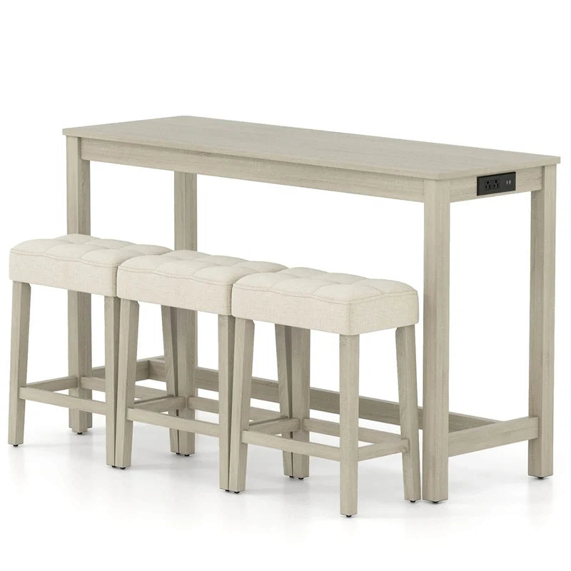 4-Piece Bar Table Set with Charging Station, 59" Counter Height Breakfast Nook Dining Set with 3 Padded - Product image 3