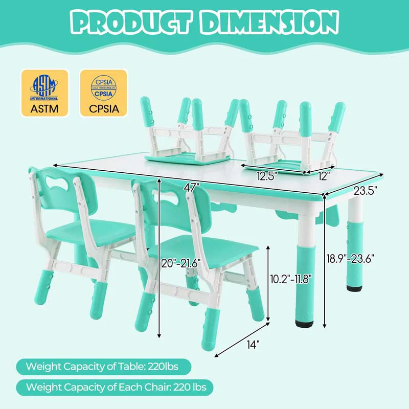 Kids Table and 4 Chairs Set, Height Adjustable Toddler Art Activity Desk with 4 Seats & Graffiti Desktop - Product image 9
