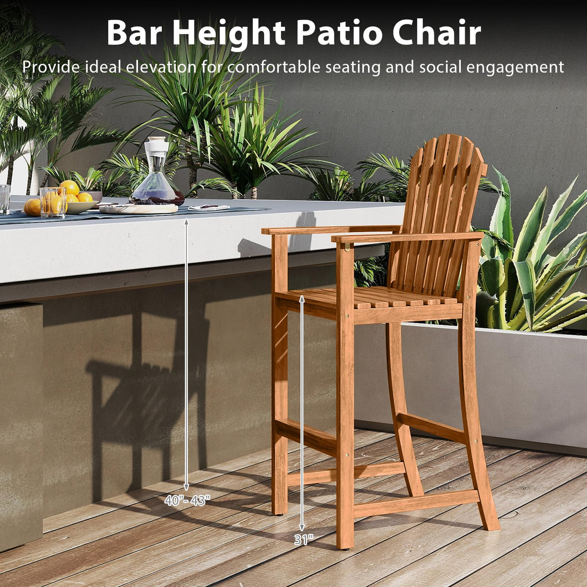 Tangkula Tall Adirondack Chair - Outdoor Acacia Wood Bar Stool with Back - Product image 6