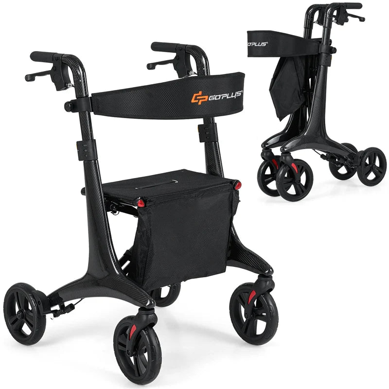 Ultralight Carbon Fiber Rollator Walker for Seniors, Foldable Rolling Walker with Seat, 8" Wheels - Product image 1