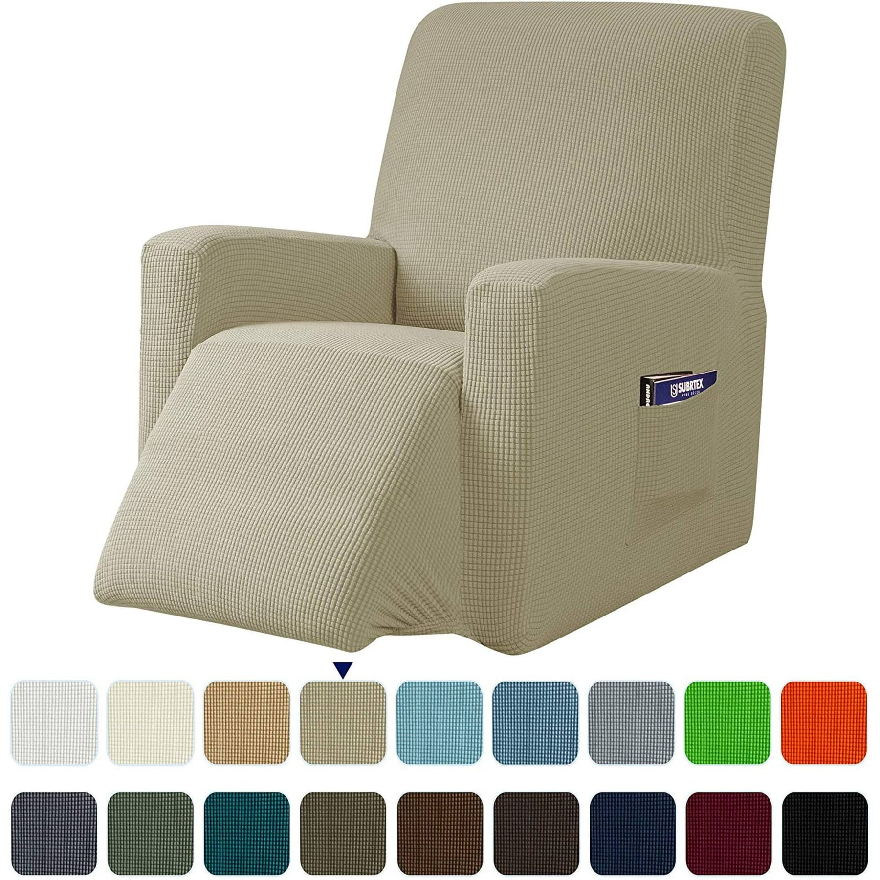 Subrtex Recliner Chair Cover Reversible Recline Sofa Slipcover with Side Pockets (Small, Khaki), Bronze - Product image 1